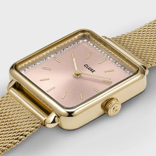 CLUSE La Tetragone Light Rose Gold Mesh Watch   Chain Bracelet Gift Set