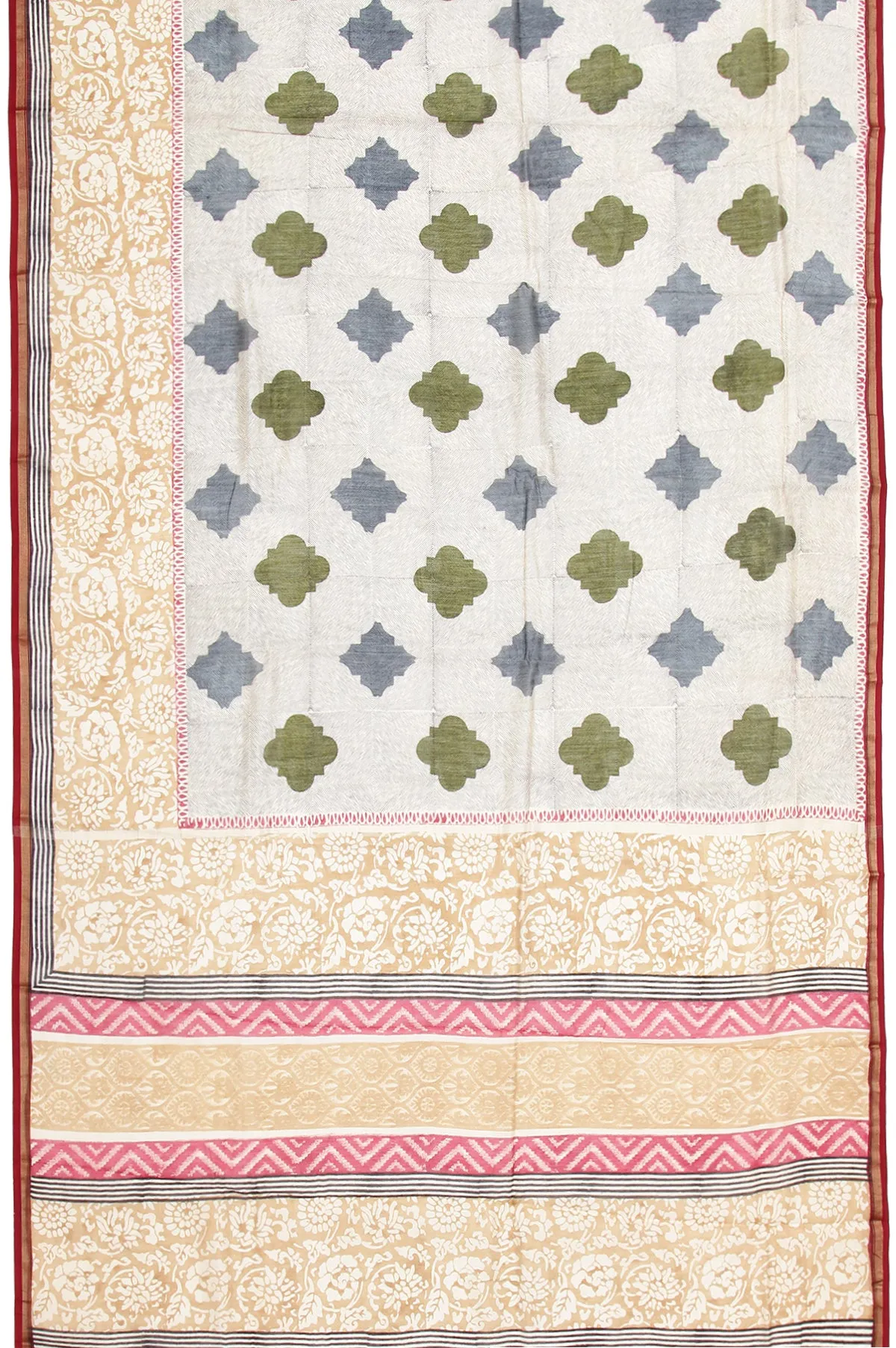 Cream Chanderi Cotton Silk Saree with Abstract Design