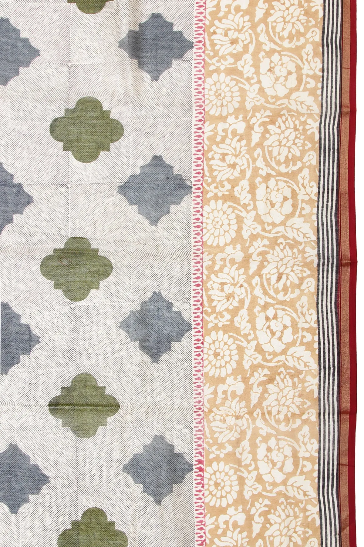 Cream Chanderi Cotton Silk Saree with Abstract Design
