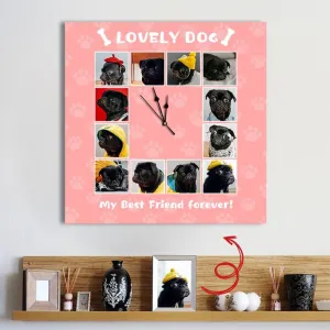 Custom Multi Photo Square Wall Clock Pink Style