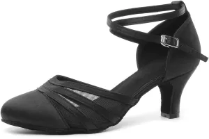 DKZSYIM Women's Latin Ballroom Dance Shoes Close Toe Character Modern Tango Salsa Performance Dancing Shoes,Model N189