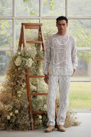 Ecru Swirl Sheer Jumper with Embroidered Knit Pants