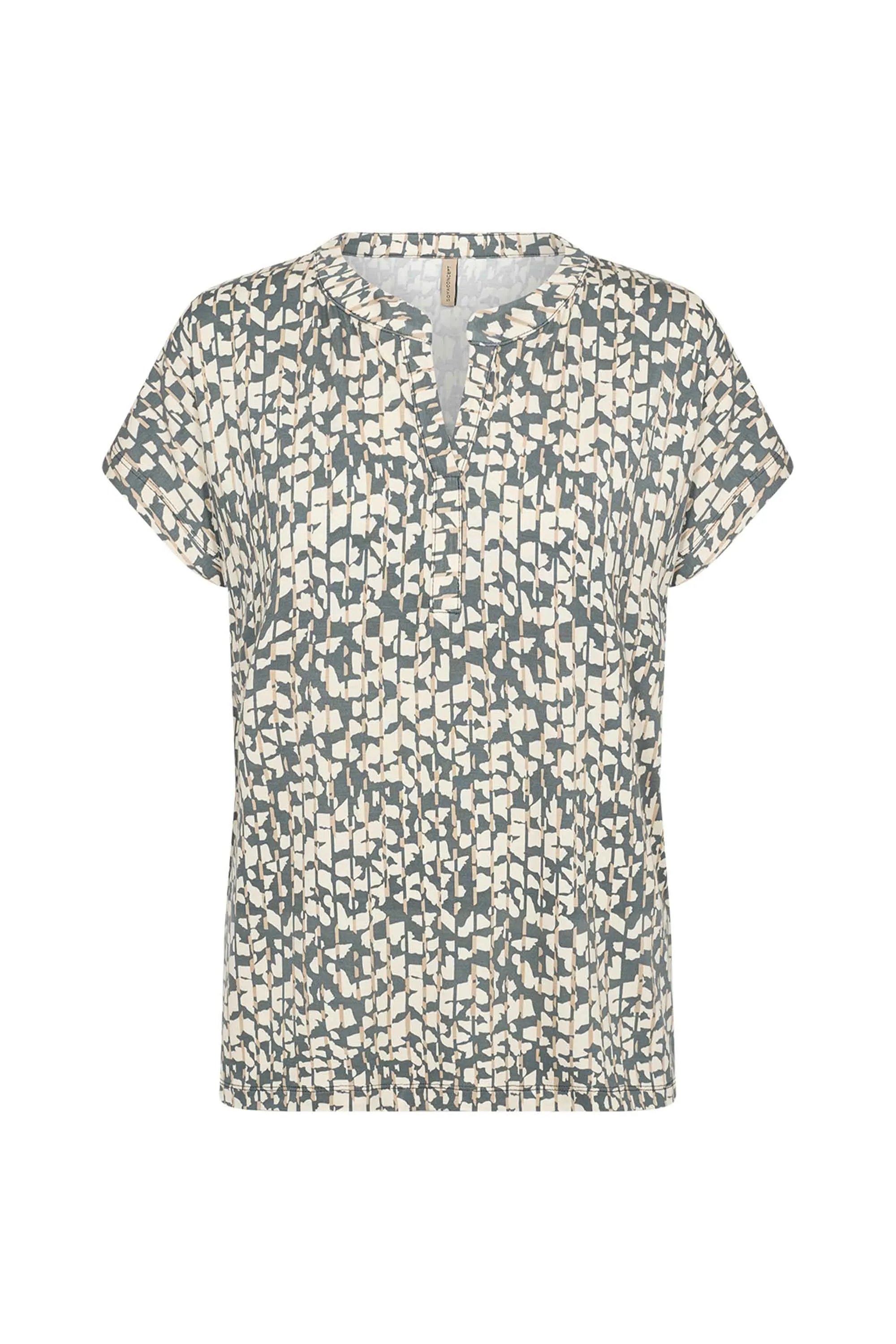 FRAGMENT PRINT SPLIT NECK TOP