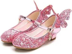 Girls Dress Shoes Wedding Party High Heel Mary Jane Sequined Heel Bow Princess Shoes