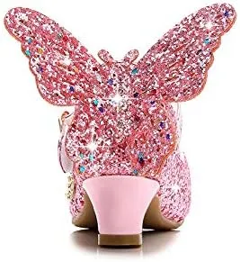 Girls Dress Shoes Wedding Party High Heel Mary Jane Sequined Heel Bow Princess Shoes