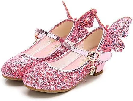 Girls Dress Shoes Wedding Party High Heel Mary Jane Sequined Heel Bow Princess Shoes