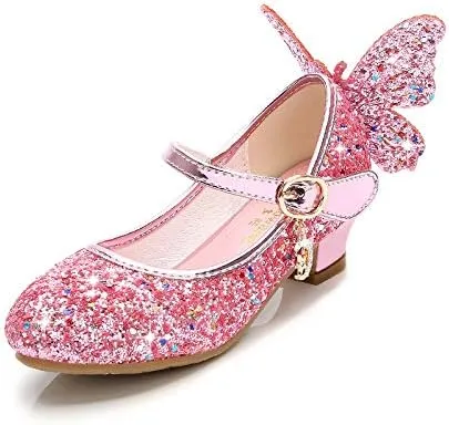 Girls Dress Shoes Wedding Party High Heel Mary Jane Sequined Heel Bow Princess Shoes