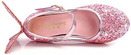 Girls Dress Shoes Wedding Party High Heel Mary Jane Sequined Heel Bow Princess Shoes