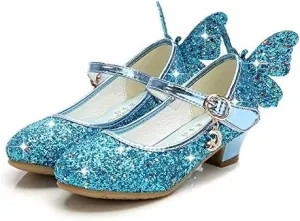 Girls Dress Shoes Wedding Party High Heel Mary Jane Sequined Heel Bow Princess Shoes