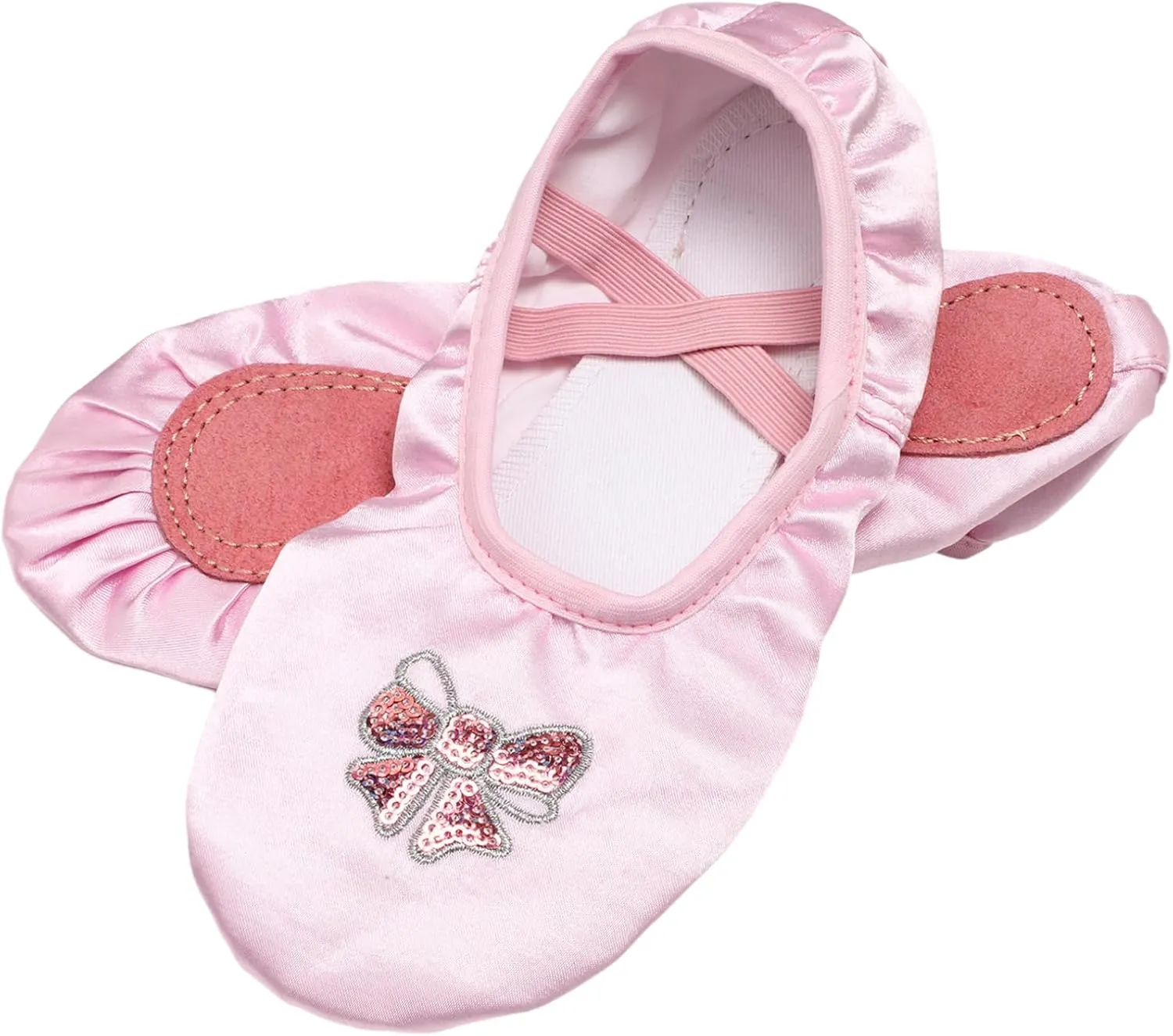 Girls Satin Ballet Flat Shoes Split Sole Slippers Ballroom Dance Shoes for Modern Dance Performance