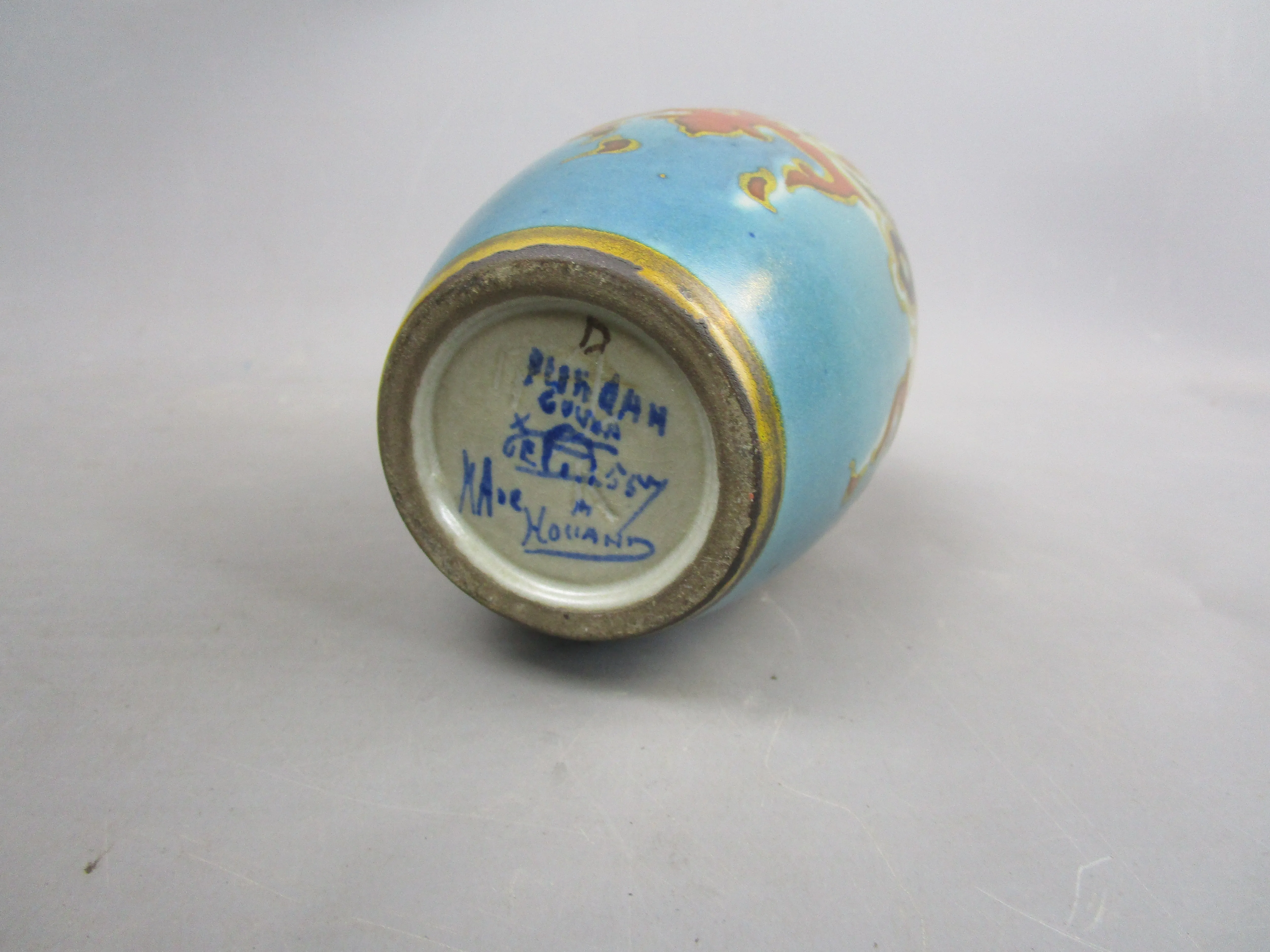 Hand Painted Gouda Holland Abstract Design Ceramic Vase Vintage c1970