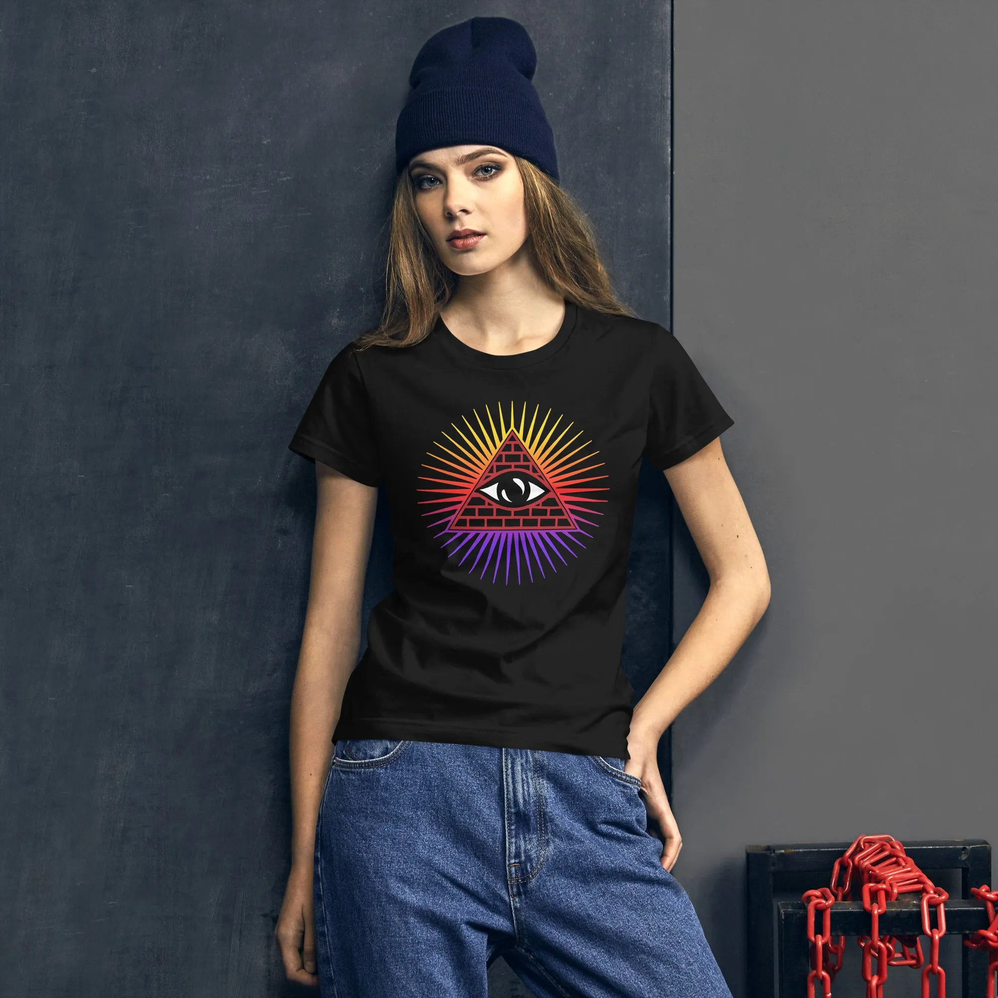 Illuminati All Seeing Psychic Eye Color Aura Women's Short Sleeve Babydoll T-shirt