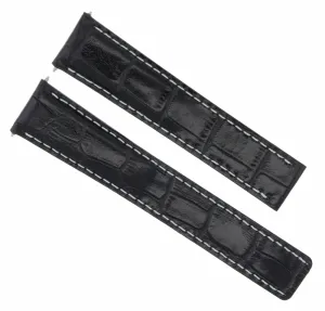 LEATHER STRAP BAND FOR 20/18 OMEGA SEAMASTER  PLANET OCEAN BLACK WHITE STITCH