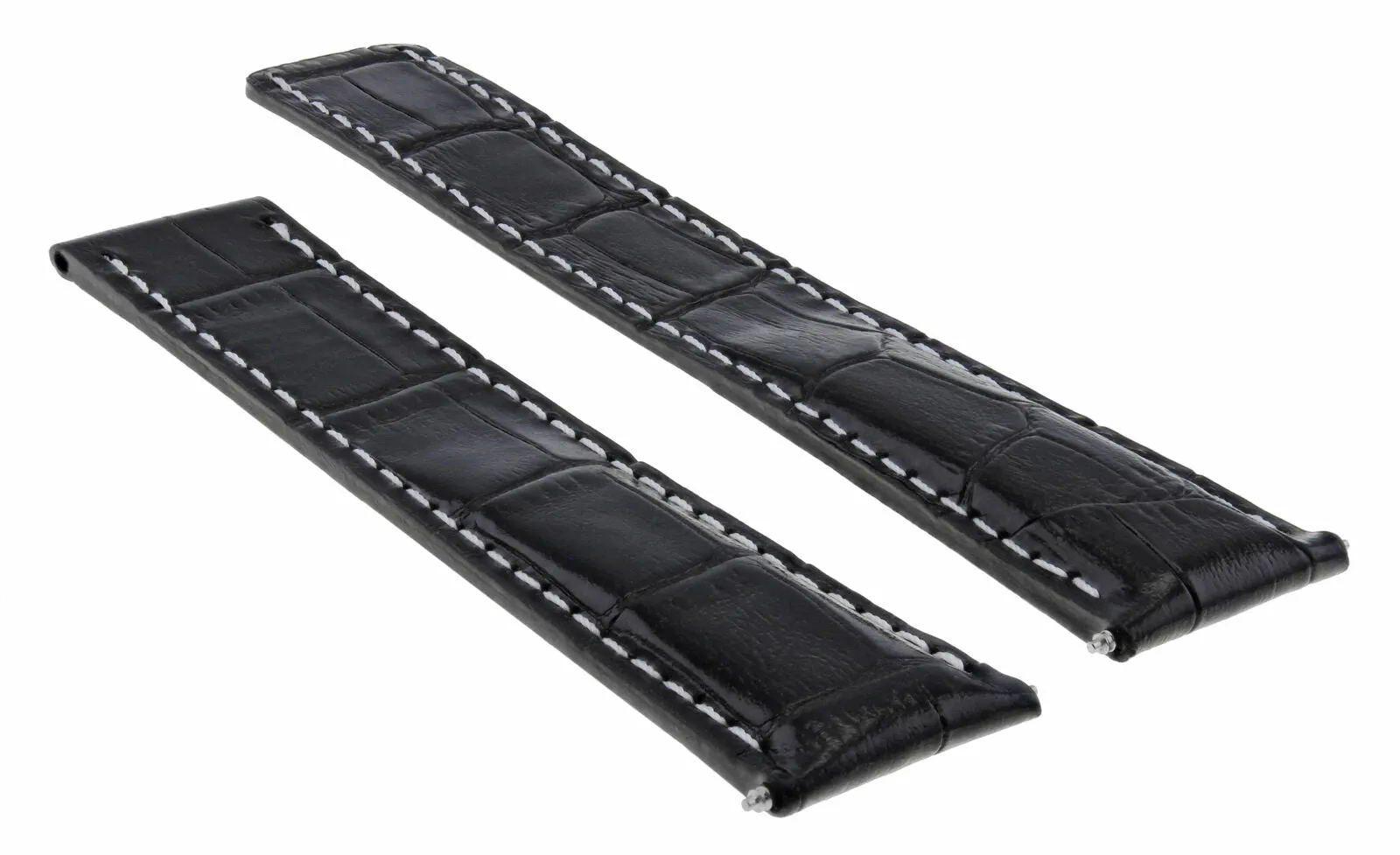LEATHER STRAP BAND FOR 20/18 OMEGA SEAMASTER  PLANET OCEAN BLACK WHITE STITCH