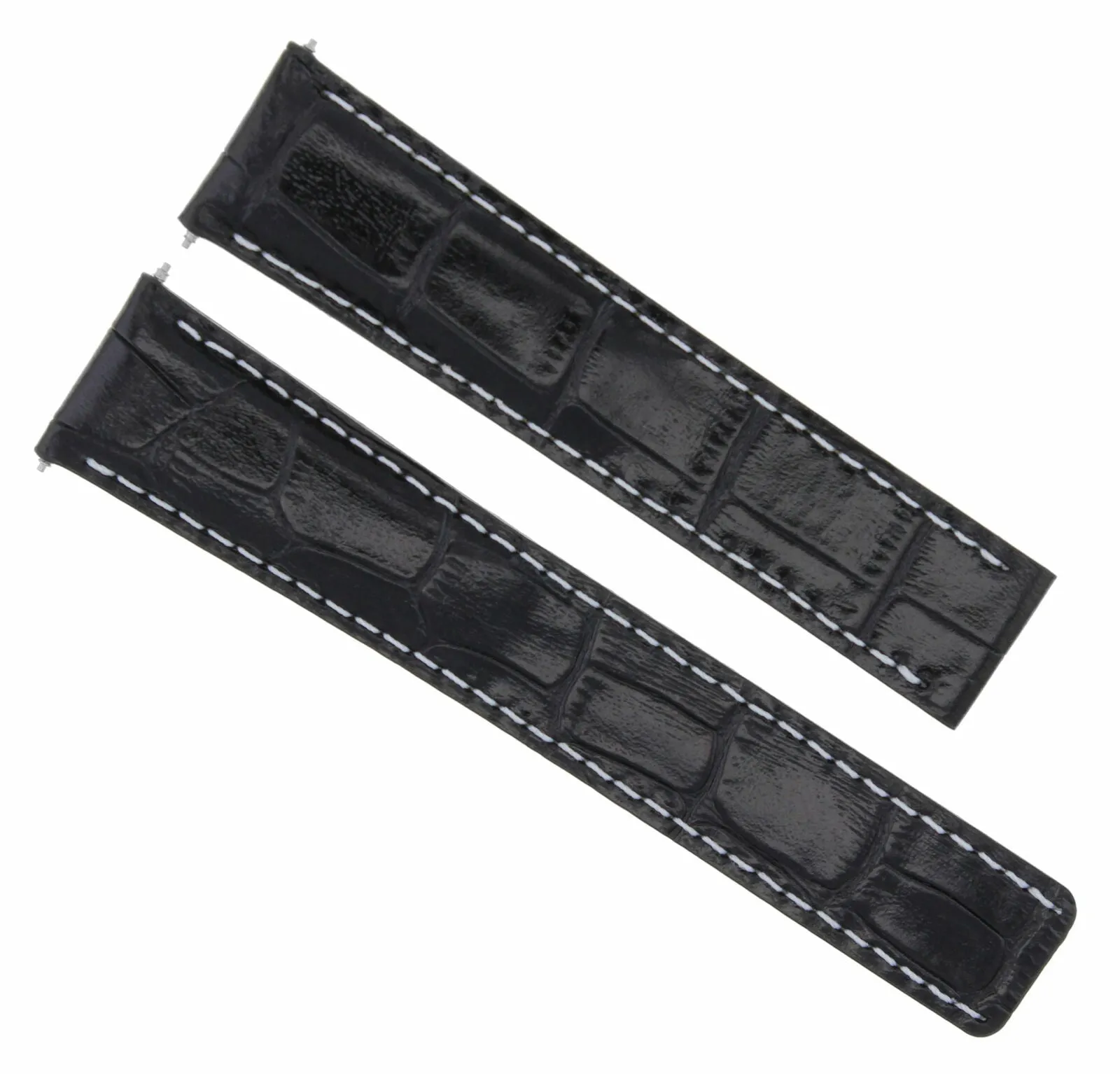 LEATHER STRAP BAND FOR 20/18 OMEGA SEAMASTER  PLANET OCEAN BLACK WHITE STITCH