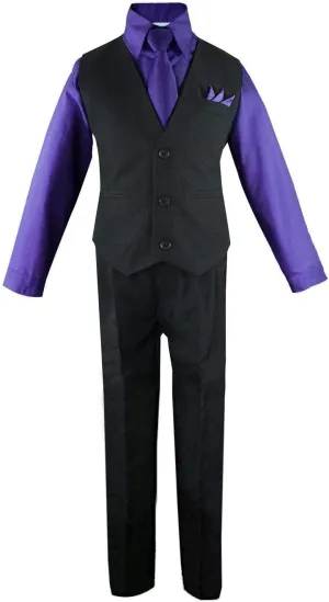 Luca Gabriel Toddler Boys' 4 Piece Vest Shirt Tie Pant and Hanky Set