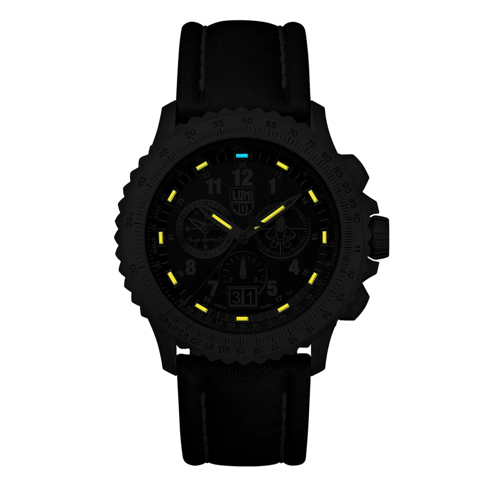 Luminox Men's Air F-22 Raptor 9240 Series Black Leather Strap Black Analog Dial Quartz Watch - XA.9241