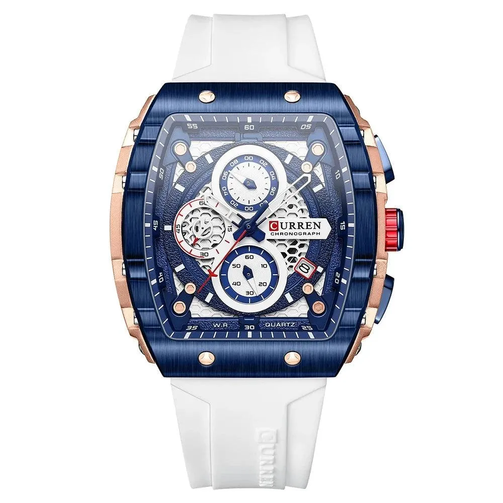 Mens Unique Square Sports Watch Waterproof Quartz Wristwatch with Chronograph
