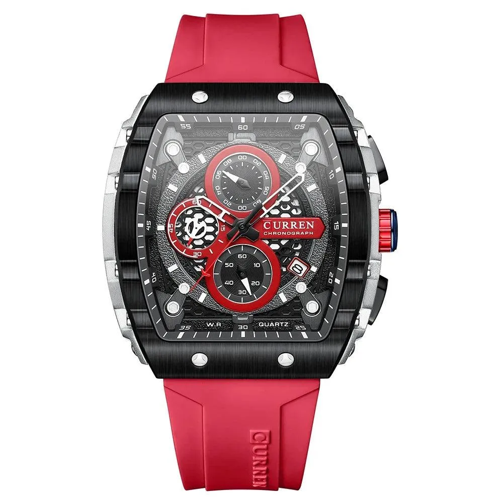 Mens Unique Square Sports Watch Waterproof Quartz Wristwatch with Chronograph