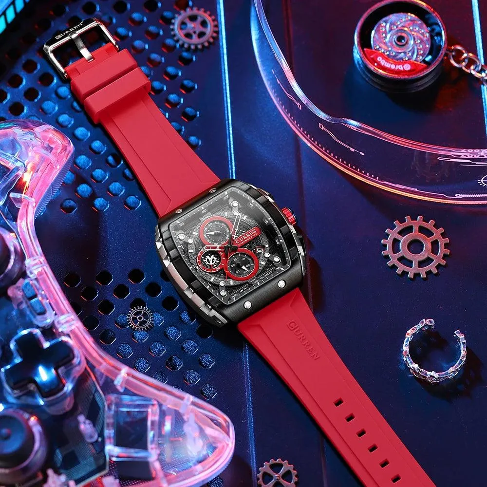 Mens Unique Square Sports Watch Waterproof Quartz Wristwatch with Chronograph