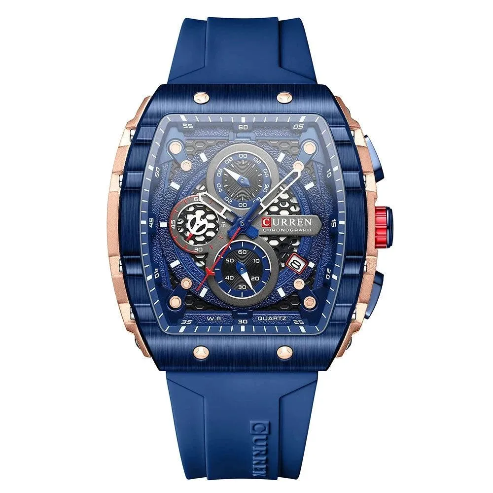 Mens Unique Square Sports Watch Waterproof Quartz Wristwatch with Chronograph
