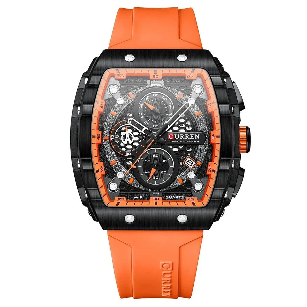 Mens Unique Square Sports Watch Waterproof Quartz Wristwatch with Chronograph