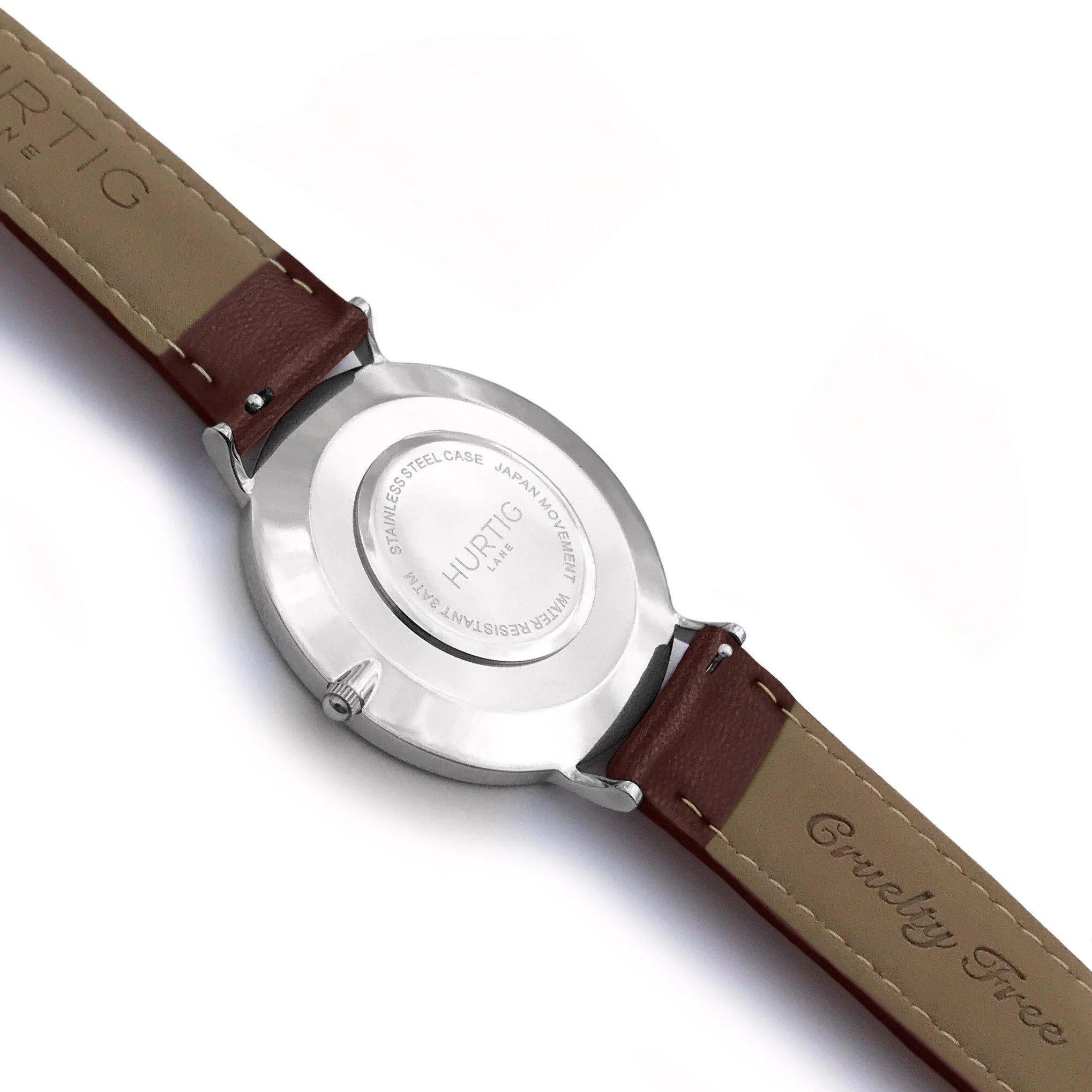 Moderno Vegan Leather Watch Silver, White & Chestnut