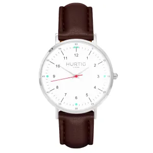 Moderno Vegan Leather Watch Silver, White & Chestnut