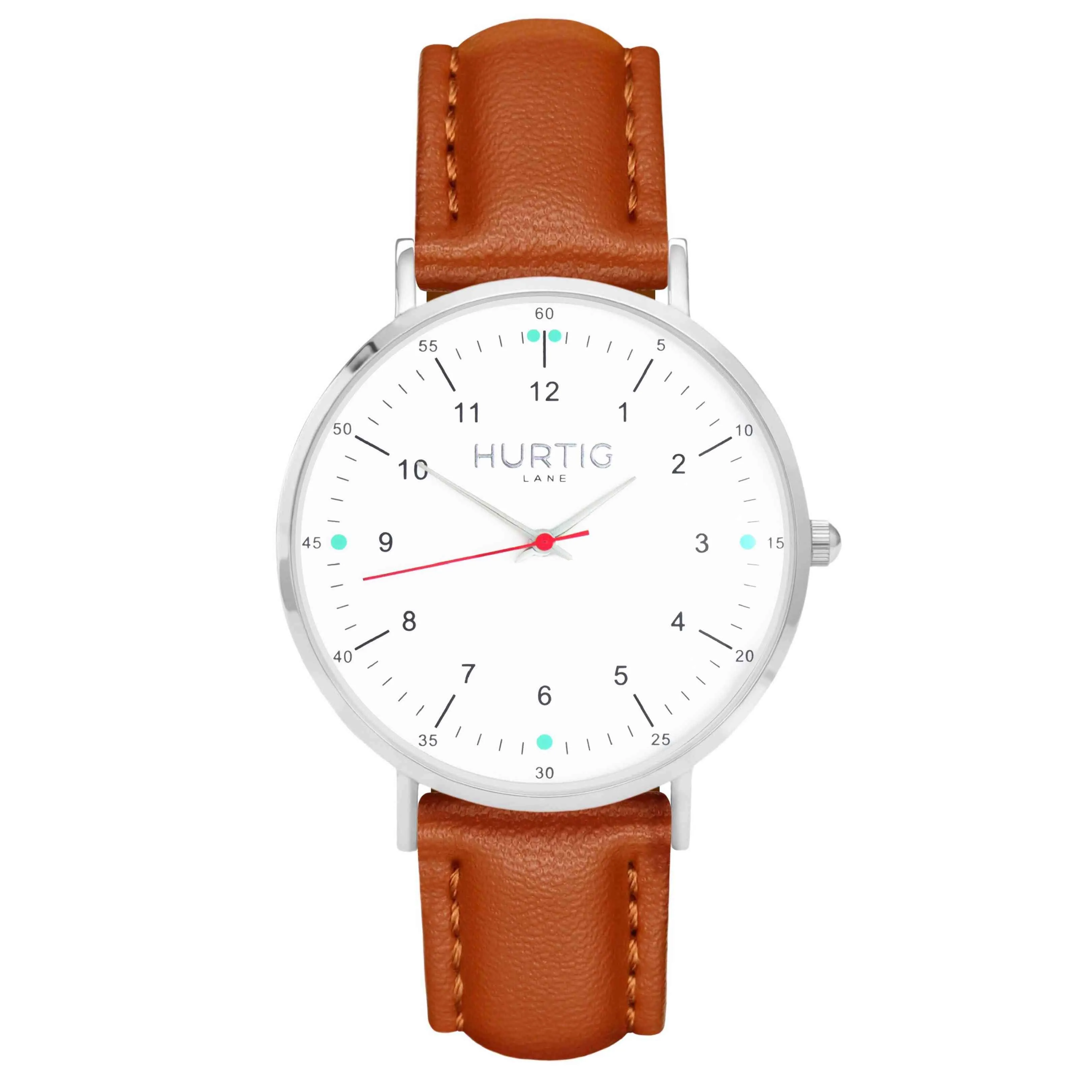 Moderno Vegan Leather Watch Silver, White & Chestnut