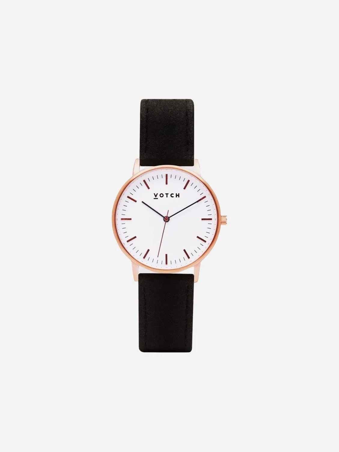 Moment Watch with Rose Gold & White Dial | Black Piñatex Vegan Leather Strap