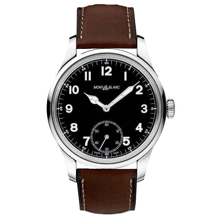 Montblanc 1858 Men's Stainless Steel Brown Leather Strap Watch 3084884