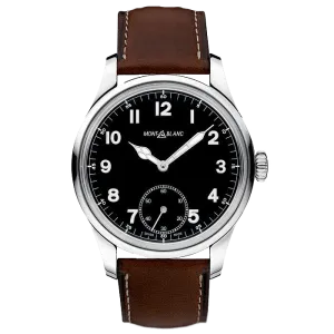 Montblanc 1858 Men's Stainless Steel Brown Leather Strap Watch 3084884