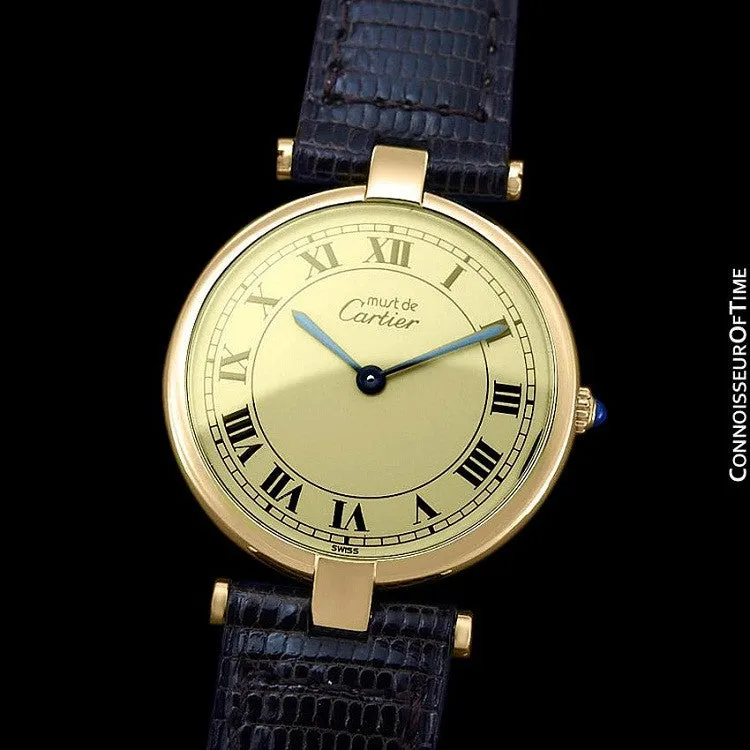 Must De Cartier Vendome Mens Midsize Unisex Vermeil Watch - 18K Gold Over Sterling Silver