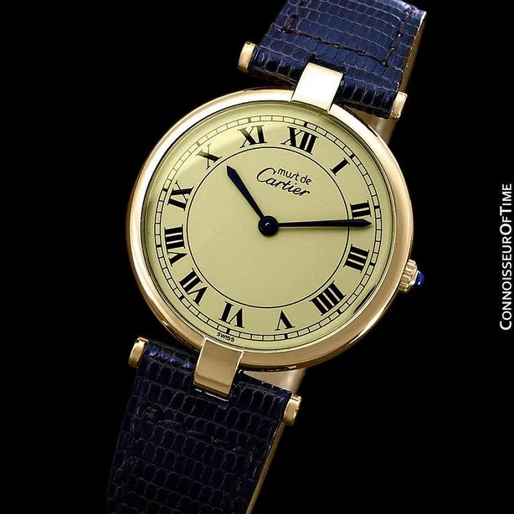Must De Cartier Vendome Mens Midsize Unisex Vermeil Watch - 18K Gold Over Sterling Silver