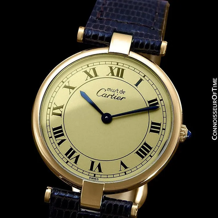 Must De Cartier Vendome Mens Midsize Unisex Vermeil Watch - 18K Gold Over Sterling Silver