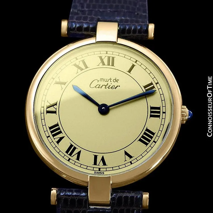 Must De Cartier Vendome Mens Midsize Unisex Vermeil Watch - 18K Gold Over Sterling Silver