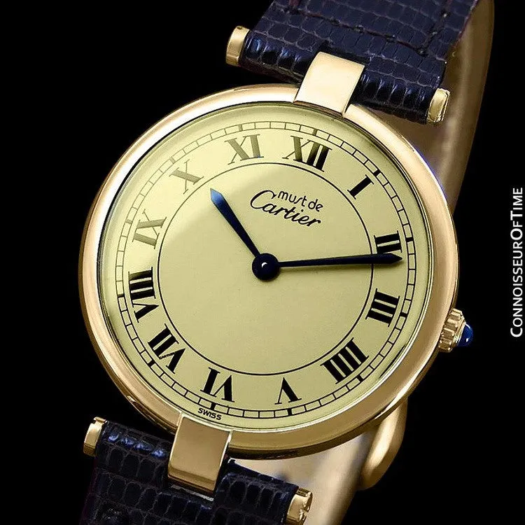 Must De Cartier Vendome Mens Midsize Unisex Vermeil Watch - 18K Gold Over Sterling Silver