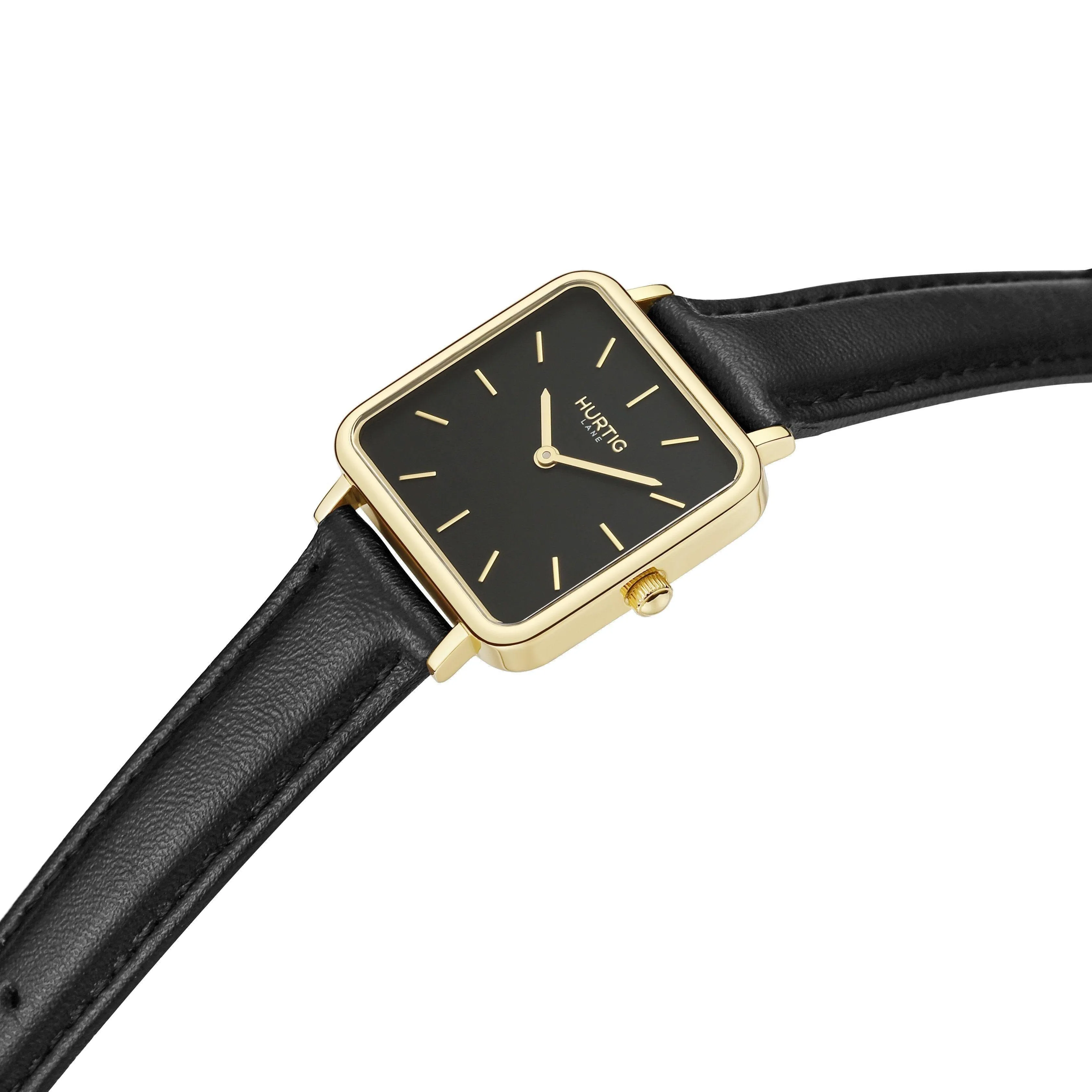 Neliö Square CACTUS Leather Watch Gold, Black & Black