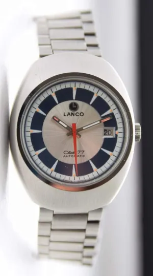 NOS unused swiss  Lanco Club 77 retro watch in Stainless Steel on Bracelet Dated 1977