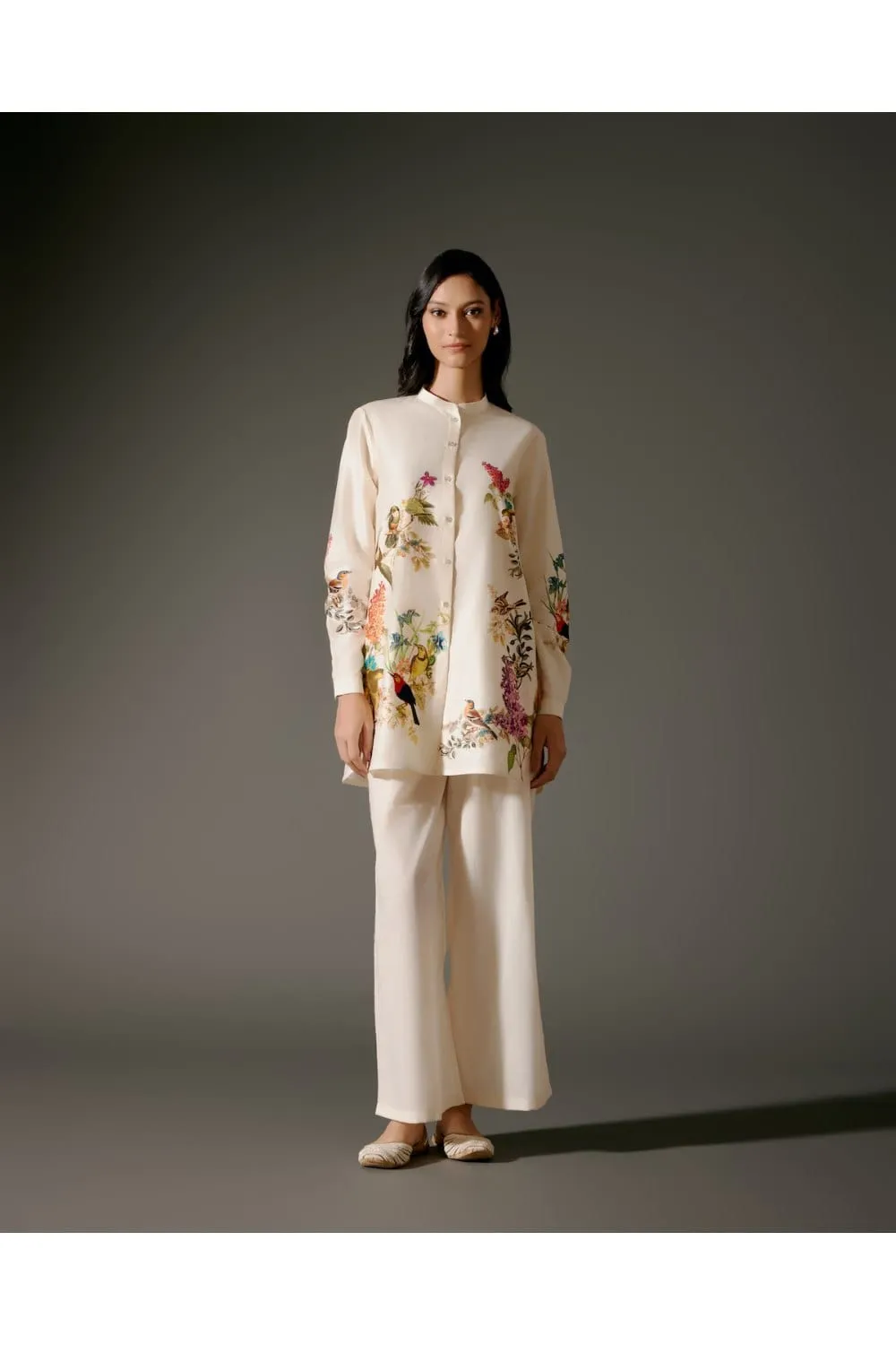 Printed Chanderi Silk Tunic Set  Floral Abstract Design