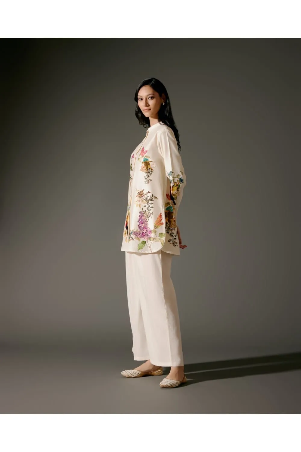 Printed Chanderi Silk Tunic Set  Floral Abstract Design