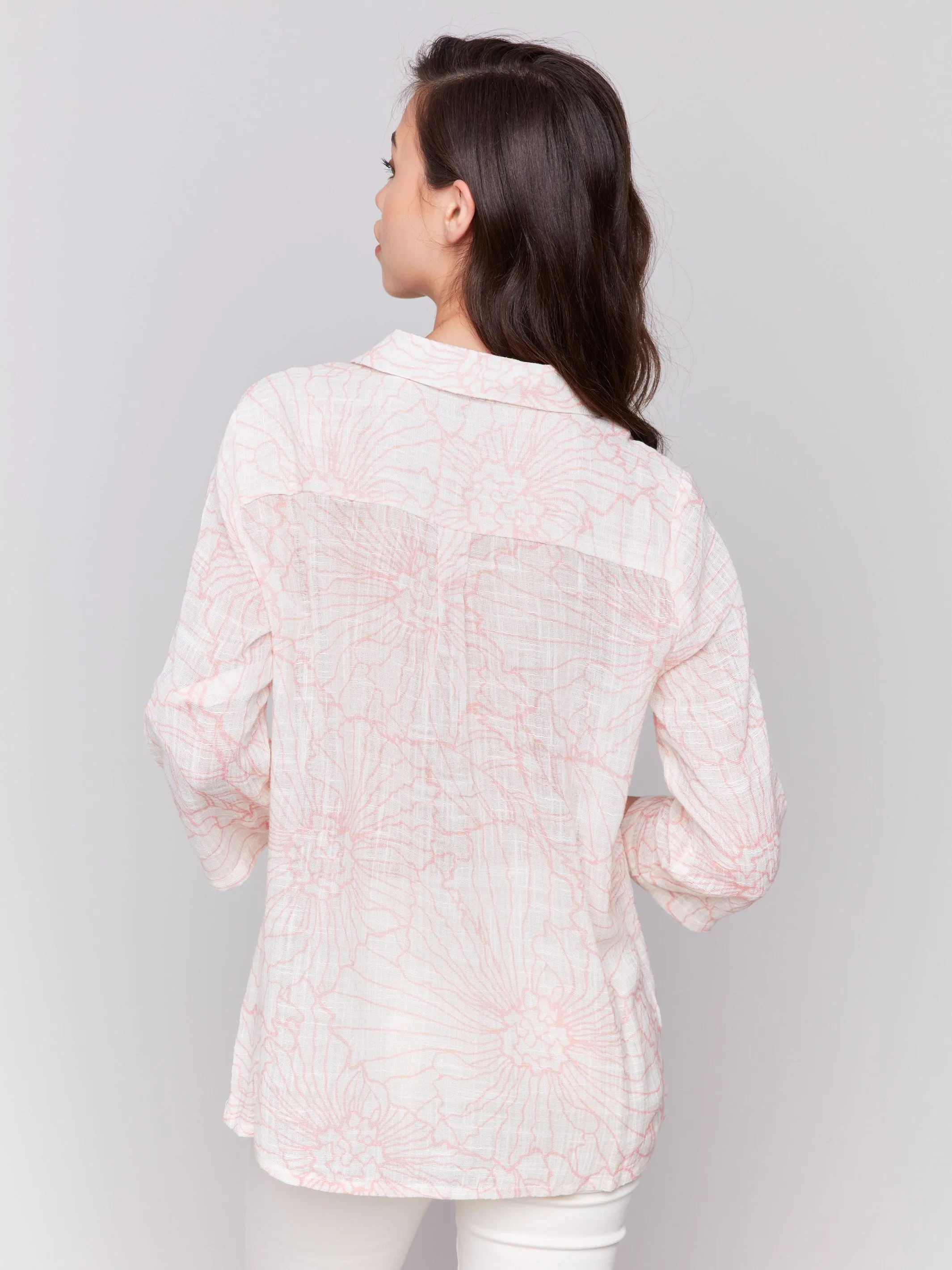 Printed Cotton Gauze Shirt - Guava