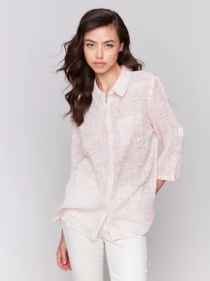 Printed Cotton Gauze Shirt - Guava