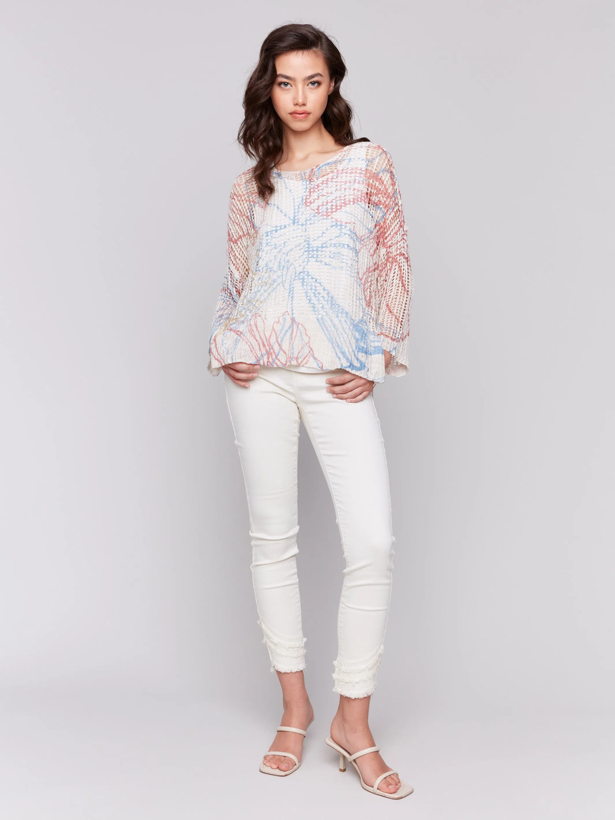 Printed Fishnet Crochet Sweater - Corolla