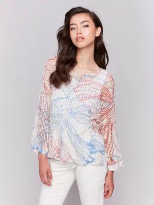 Printed Fishnet Crochet Sweater - Corolla