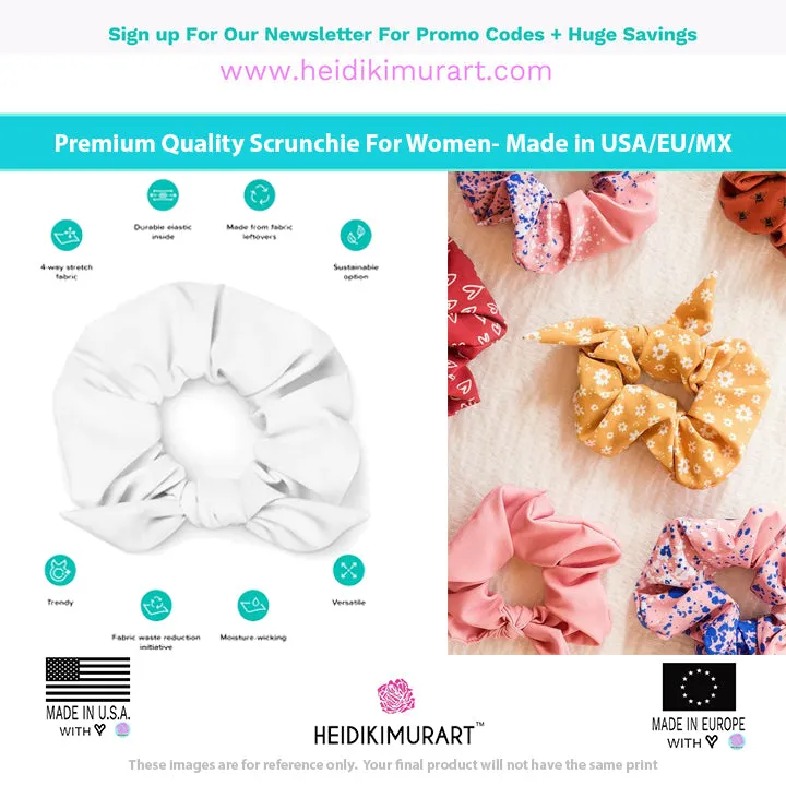Purple Tropical Leaf Scrunchie, Hawaiian Style Tropical Leaves Print Hair Tie Accessories - Made in  USA/EU