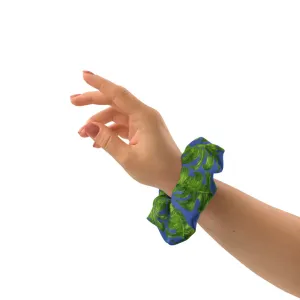 Purple Tropical Leaf Scrunchie, Hawaiian Style Tropical Leaves Print Hair Tie Accessories - Made in  USA/EU
