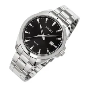 Seiko Mens Black & Silver Watch SUR209P