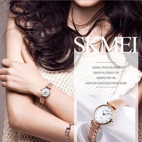 SKMEI Womens Elegant Fashion Watch w Rhinestones, 30M Waterproof
