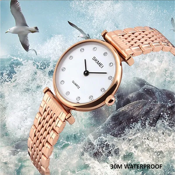 SKMEI Womens Elegant Fashion Watch w Rhinestones, 30M Waterproof